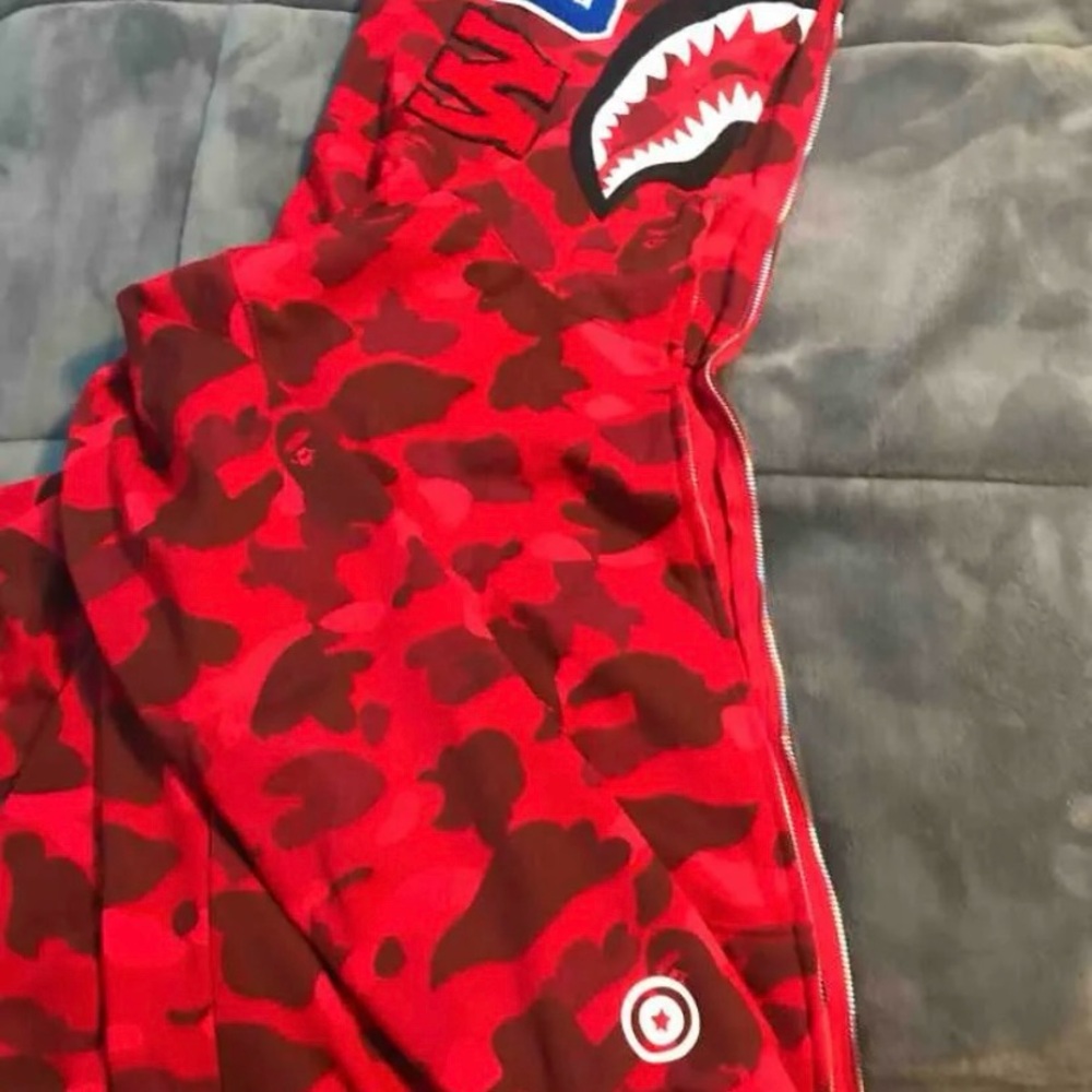 Bape Red Jacket with Bold Camouflage Design